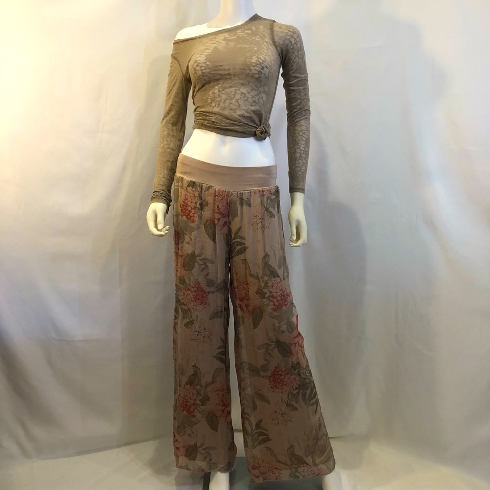 Baci, Floral Chiffon Wide Leg Palazzo Pants, Size S/M